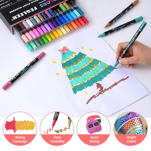 48 Colors Acrylic Paint Markers,Dual Tip Acrylic Markers with Fine Tip and Brush Tip Contain 12 Metallic Colors for Rock Painting,Egg,Wood,Glass,Canvas,Fabric,Ceramic,Crafts,Art Supplies - color: 48 Colors