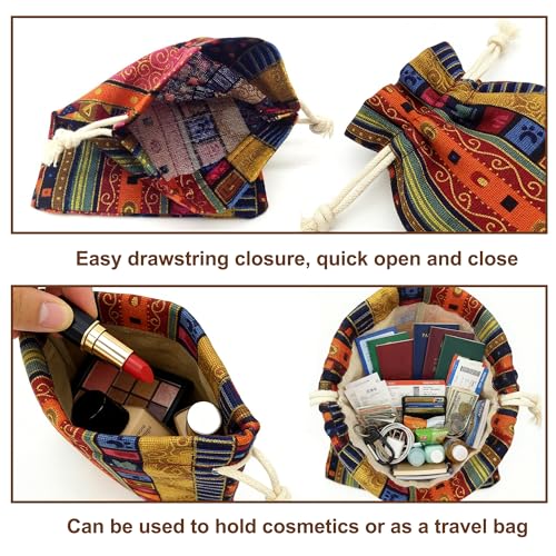 12pc Egyptian Style Jewelry Coin Pouches Aztec Print Drawstring Gift Bag | Party Accessories Brocade Cotton Sachet Candy Present Pouch Travel Purse Ethnic (12) - color: Egypt 12