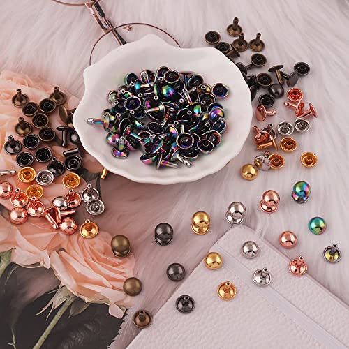 Rainbow Mushroom Dome Rivets - 10mm Tubular Double Cap Rivets Metal Button Round Rapid Rivet Studs for Purse Bags Shoes Belts Leather Craft 50pcs - color: Rainbow 50pcs 10mm