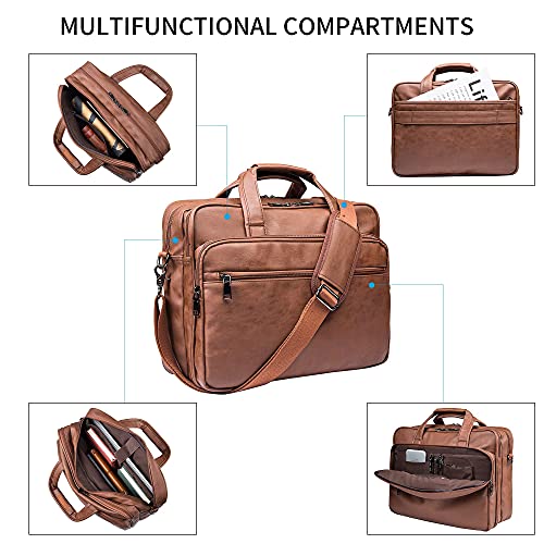 seyfocnia Leather Laptop Bag, Men's 15.6 Inche 17.3 Inche Messenger Briefcase Business Satchel Computer Handbag Shoulder Bag - color: [H]brown, size: 15.6 inch