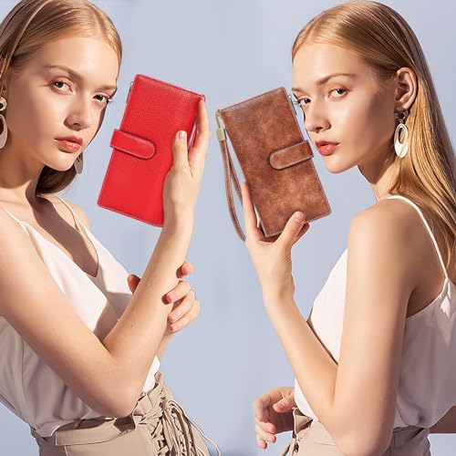 XINNSTAR Womens Wallet RFID Blocking Large Capacity Credit Card Holder Long Purses for Women with Wristlet Pocket ID Window - color: Brown