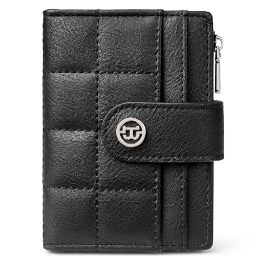 BOSTANTEN Small Wallet for Women RFID Blocking Leather Compact Card Holder | Zipper Coin Pocket, Bifold, Minimalist, Fits Small Purses, Travel, Quilted, Perfect Gifts, Black - color: Black