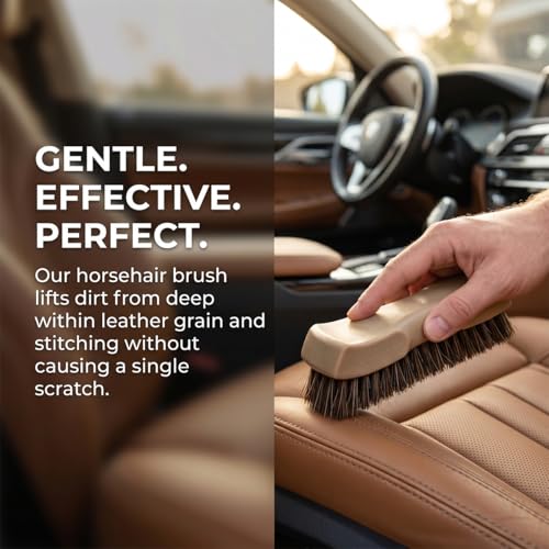 Craedli Leather Cleaning Brush for Car, Non-Scratch Long-Bristle Horse Hair Brush, Automotive Interior Detailing Tool for Vehicle Seat, Carpet, Shoes, Furniture, and Upholstery (Beige) - color: Beige