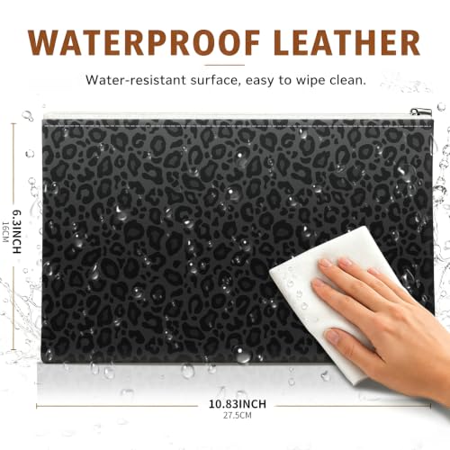 Money Bag with Zipper, Cute PU Leather Cash Bags, Portable Bank Bag Money Pouch for Cash, Coins, Checks, Receipts, Invoices Cosmetics Tools, Deposit Bag for Office Travel, Black Leopard - color: Black Leopard