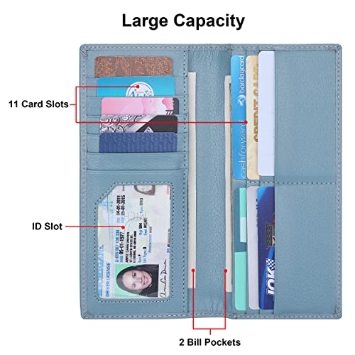 Ultra Slim Thin Leather Women Wallet RFID Blocking Credit Card Holder Bifold Long Ladies Billfold - color: 2- Light Blue