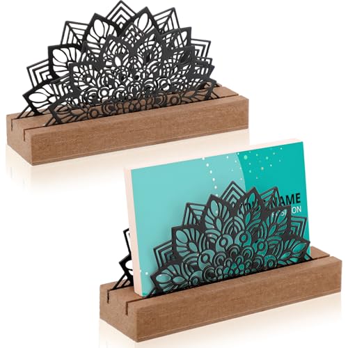 CroBlissful 2 Pcs Lotus Business Card Holders for Desk, Wood&metal Black Lotus Silhouette Business Card Display Stand for Home Office - size: Wood, style: Lotus