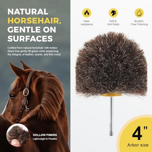 Bacar 4" Horsehair Polishing Wheel Brush for Drill Shoe & Leather Buffer - style: Round Head