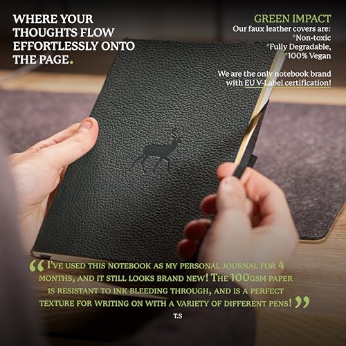 Dingbats A5 Wildlife Ruled Notebook Journal - Premium Vegan Leather Softcover Executive Journal for Women & Men - Work, Note Taking, Writing & Travel - color: Green Deer, style: Lined (Softcover)