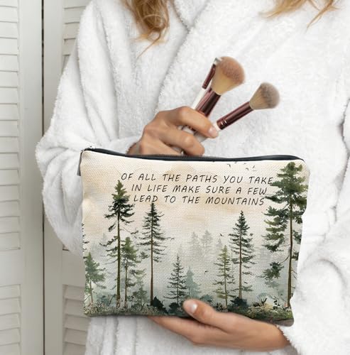 Inspirational Green Forest Landscape Makeup Bag, Inspirational Gifts for Women, Rustic Farmhouse Pine Tree Cosmetic Bags, Gifts for Nature Lovers Zipper Makeup Pouch Travel Toiletry Bag - color: Inspirational Rustic