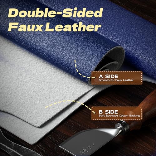 Marine Vinyl Fabric Faux Leather Upholstery, 1mm Thick, Waterproof & UV Resistant, Cotton Backing, Boat, Automotive, Crafting & Outdoor Pleather – 12" x 54" (1 FT), Blue - color: Blue, size: 1FT(12"x 54")-Rolled