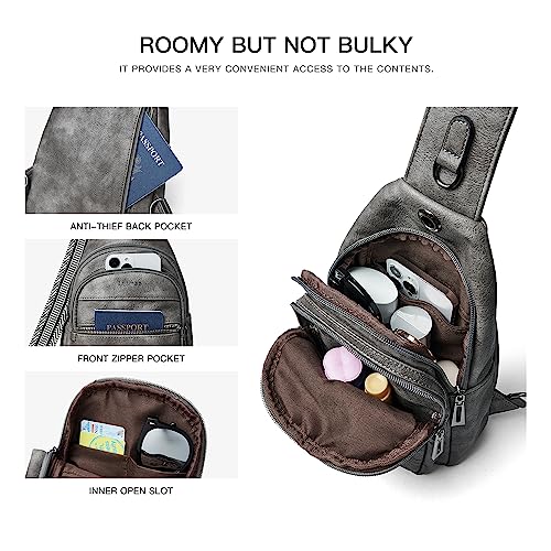 LATMAP 7L Sling Bag For Women Faux Leather Anti Theft Small Casual Daypack Backpack Fanny Pack Crossbody Chest Bags Purse Waterproof Dark Grey - color: Dark Grey
