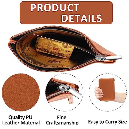 simarro Brown Coin Purse, Leather Zipper Change Purse | Portable Coin Wallet Mini Change Holder for Women Coin Pocket for Women Credit Card Folded Bills ID Key Headset Lipstick - color: Brown