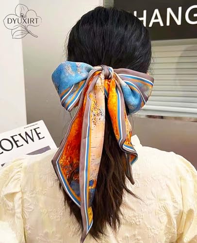 Head Scarf Purse Handle Neck Satin Hair Scarfs For Bag Lightweight Silky Long Thin Women's Fashion Scarves 59 * 5.9” - color: H22-the Woods in Autumn(59*5.9inch)