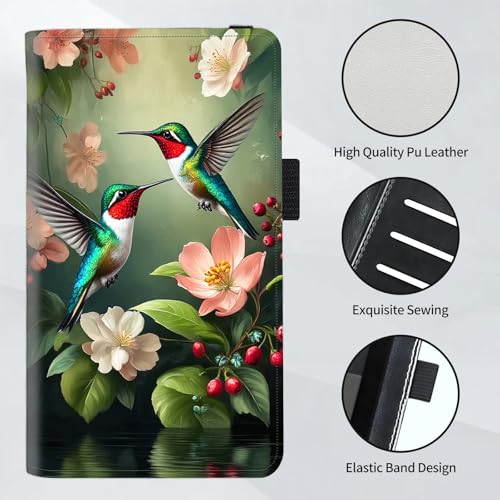 Checkbook Cover for Women and Men, RFID Blocking PU Leather Checkbook Holder Wallet Case with Elastic Strap & Multiple Card Slots, for Checks and Cards, Hummingbirds Flower Garden - color: Hummingbirds Flower Garden