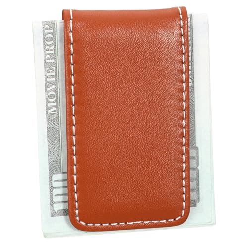 Black Magnetic Money Clip Minimalist Design Cash Wallet Slim Leather Business Money Holder for Card Men Wallet - color: Brown