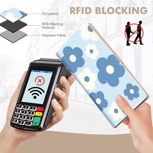 Anikathy Womens Wallet, Rfid Wallets for Women,Slim Thin Credit Card Holder Organizer Purse,PU Leather Cute Long Bifold Clutch Cash Wallet with Zipper Coin Pocket,Ladies Gift,Blue and white flowers - color: Blue and white flowers