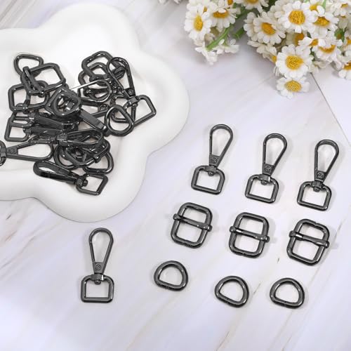 30pcs Swivel Snap Hooks Kit,Heavy Duty Swivel Snap Hooks with D Ring and Slide Buckle - color: Black, size: 1in