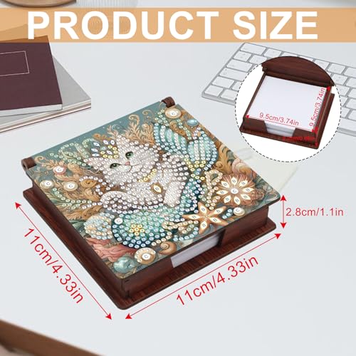 JISHSHAY Diamond Painting Note Box Cat Diamond Art Notecard Box Animal Gem Art Sticky Note Holder Gem Painting Mosaic Kits for Adults Embroidery Kit Memo Pad Holder, Contains 160 Sheets of Paper - color: Cat 1