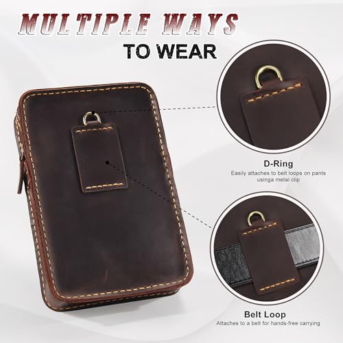 Handmade Leather Phone Holster Purse with Belt Loop, Small Crossbody Bag for Women Men, Phone Pouch With Card Wallet - color: D.brown