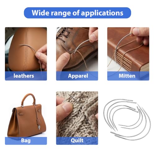 Styquenzer 8 Pcs Curved Sewing Needles, 4 Sizes 2-3.5 Inch | Leather Canvas Carpet Crafts, Hand Sewing Repairs, Weaving Upholstery Work, Durable Metal Needles
