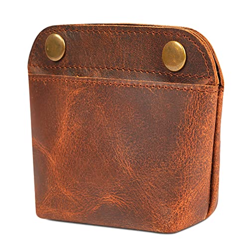 Leather Double Clasp Pouch Coin Purse Organizer | Full-grain leather, double-clasp closure, multipurpose storage & cards & cables, anti-fray stitching, travel use