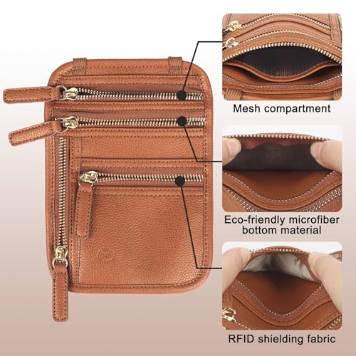 Neck Wallet for Traveling Women Men, RFID Blocking Leather Travel Pouch - color: Brown