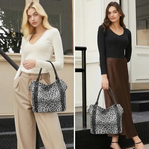 Checkered Tote Bag Large Checkered Purses for Women Plaid Hobo Shoulder Bag Multiple Pockets Tote Handbags - color: D02-black Leopard