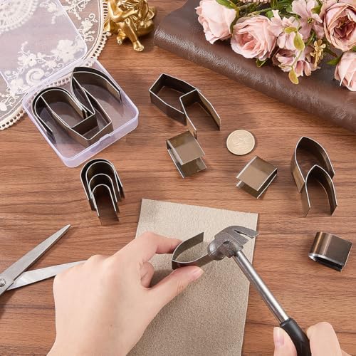 1 Box 18Pcs 18 Styles Leather Belt End Punch Set Stainless Steel Round Pointed Square Special Shape Corner Cutting Punches Tool for DIY Crafting Leatherworking Beginners Experts