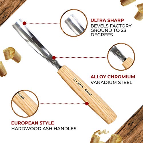 Schaaf Wood Carving Tools 12-pc Wood Chisel Set with Gouges, Hand Sharpened | Professionally sharpened carving chisels for beginners, sculpture and relief carving, ergonomic handles, tutorials included - color: Professionally Sharpened 12 Piece Set