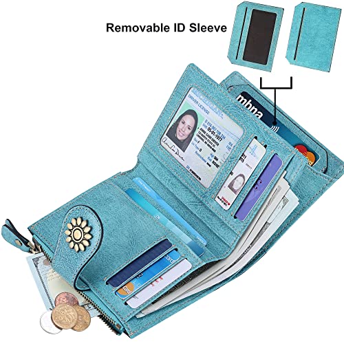 Womens Leather Wallet Small Compact RFID Blocking Credit Card Case Purse with Zipper Pocket | Small - color: Light Green
