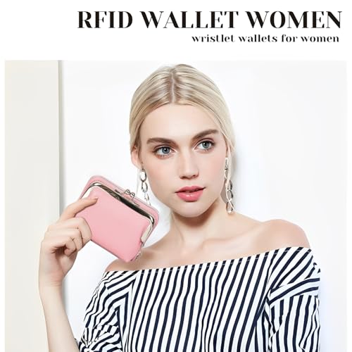 Women's Wristlet Wallet, Card Holder & Coin Purse, Small Change Purse | Small change purse for coins, small coin purse for women, wrist wallets for women, coin pouch, zip no kiss lock coin purses - color: Pink