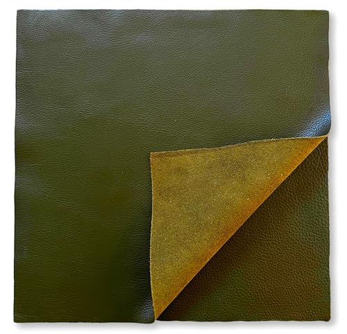 Natural Grain Cow Leathers: 12'' x 12'' Pre-Cut Leather Pieces (Olive, 1 Piece) - color: Olive, size: 1 Piece