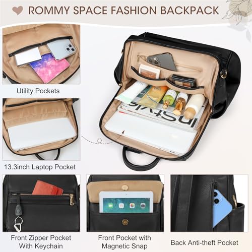 NUBILY Backpack Purse for Women Leather Anti-Theft Mini Backpack Fashion Designer Handbag Convertible Travel Bag Ladies Shoulder Bags, Black - color: Black
