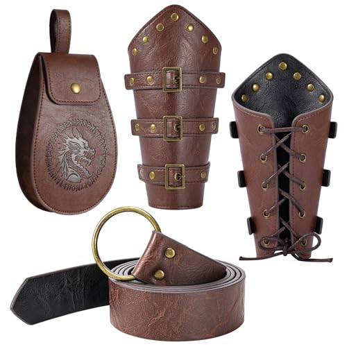 Berenlu Renaissance Accessories, Medieval Belt & Faux Leather Bracers - color: Brown