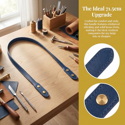Winsyison 4pcs Leather Purse Band with Rivets, 28.15in, Navy & Brown | Adjustable, Wraps Mount Handbag Handles, Long Bag Belt, for Purse Handbag Shopping Tote Bags - color: Navy & Brown-4pcs