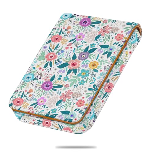 Business Card Holder, PU Leather Printing Business Card Case Pocket with Magnetic Shut, Portable Business Card Carrier Holder for Women or Men (Flower-Blue) - color: Flower-Blue
