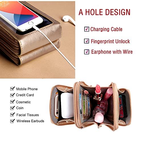 Crossbody Cellphone Purse Women Touch Screen Bag RFID Blocking Wallet Handbag Shoulder Strap - color: Bronze-small, size: Small