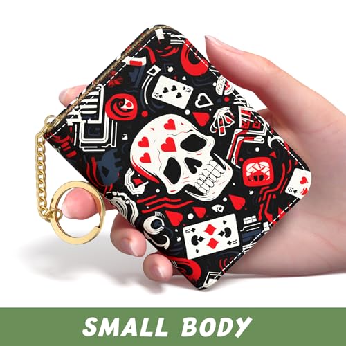 Credit Card Holder for Women, Small RFID Wallet Slim Leather Card Case - color: Abstract Skull, size: Keychain