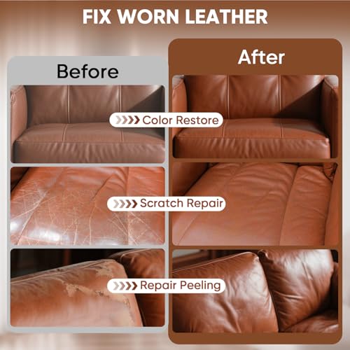 Leather Recoloring Balm - Scratch Repair & Color Restore Kit for Faded Leather, Couch & Car Seats - 10OZ Leather Restorer Balm for Furniture, Auto Interior, Vinyl, Accessories (Light Brown-Tan) - color: Light Brown (Tan), size: 10 OZ