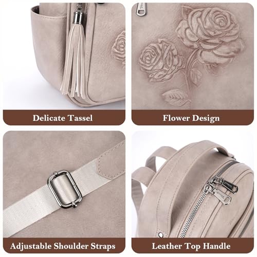 Mini Backpack Purse for Women,Vegan Leather Small Backpack for Daily | Embossed Lightweight Water-Resistance Travel Mini Fashion Daypack Bag,Ladies Casual Backpack Purse Gift Choice for Women - color: Gray-flower