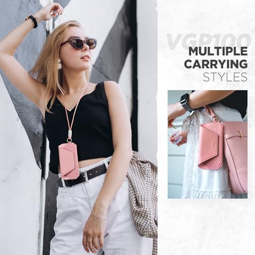 VULKIT Portable Leather Eye Glasses Case for Women & Men, Slim Sunglass Case, Unisex Eyeglass Case - color: Blush Pink