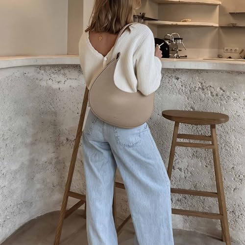 GEMIU Shoulder Purse for Women Classy Crescent Hobo Purse Slouchy Underarm Handbag with Wide Adjustable Strap - color: Khaki