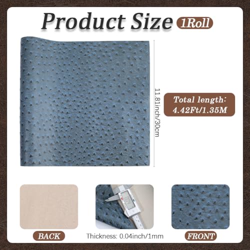 Embossed PU Leather Ostrich Sheet 53.15 x 11.81 Inch Soft Microfiber Leather Sheet Solid Textured Fabric Synthetic Vinyl Roll for Upholstery Earrings Purses Jewlery Making(Marine Blue) - color: Marine Blue