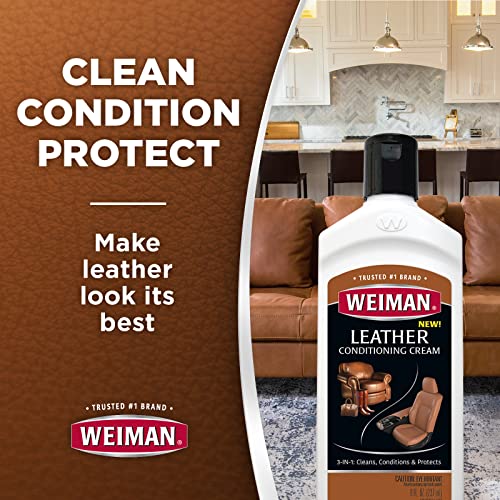 Weiman 3 in 1 Deep Leather Cleaner & Conditioner Cream - Restores Leather Surfaces - Use on Leather Furniture, Car Seats, Shoes, Bags, Jackets, Saddles - size: 8 Fl Oz (Pack of 1)