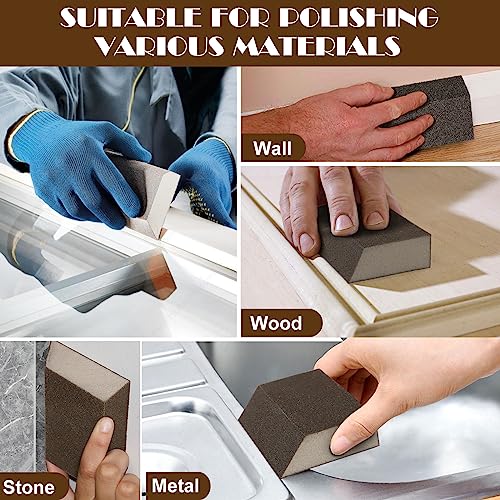 120 Grit Angled Sanding Blocks, Jamiikury Fine Sponge Sand Block Washable and Reusable, Wet & Dry Sandpaper Block for Wood Metal Drywall and Furniture Paint - Pack of 8 - size: 120 Grits