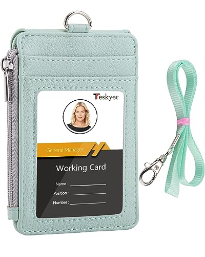 Teskyer ID Badge Holder with Lanyard, Lanyard Wallet, Lychee Mint Green - color: Lichee Light Green, size: 3.1" x 4.7"