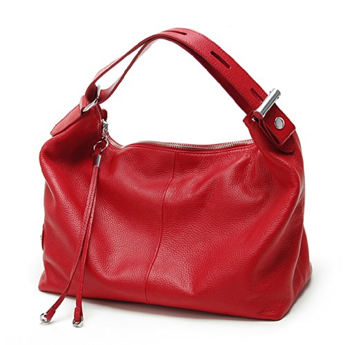 zency 6 Colors Fashion 100% Real Genuine Leather Women Shoulder Bag Handbag Lady Casual Tote - color: Red