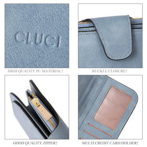 CLUCI RFID Wallet for Women Bifold Wallet with ID Window | Multiple Card Holder, Gifts for Women Birthday - color: 2 Two-toned Blue
