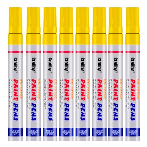 Yellow Paint Markers, 8 Pack Oil-Based Waterproof Quick Dry Permanent Paint Pen Set for Rocks Painting, Wood, Fabric, Plastic, Canvas, Glass, Mugs, Metal, Tire, Stone, DIY Craft - color: Yellow