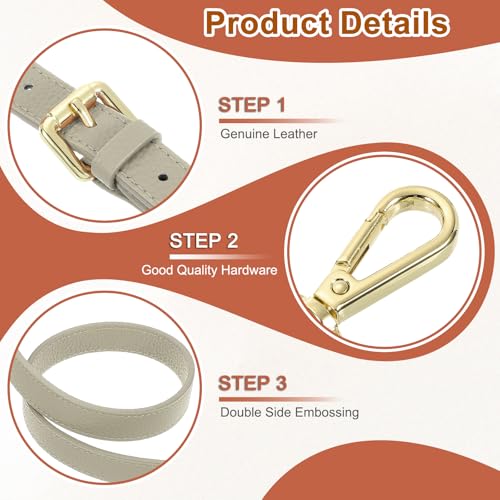 uxcell Genuine Leather Purse Strap, 41.7"-51.2" Adjustable Crossbody Replacement Straps 1" Width for Women Handbags Shoulder Bag (Grey, Gold Buckle) - color: Grey, Gold Buckle